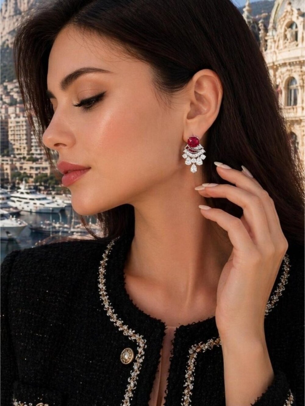 Red Crystal Drop Earrings with Silver Accents - Women Jewelry